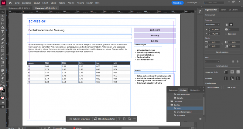 Indesign - Kreuztabelle